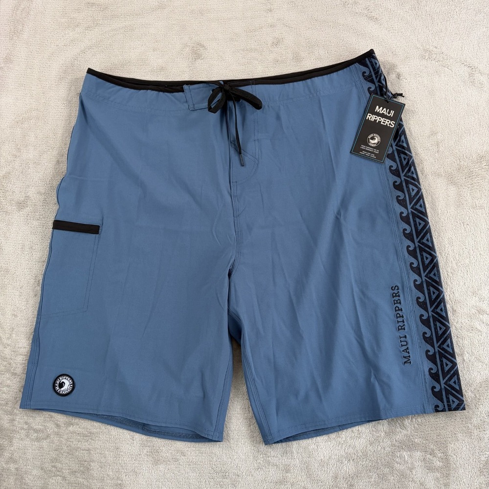 Maui Rippers 21" Boardshorts in Tribal Blue Men 42x10.5 Unlined Stretch Surf NWT